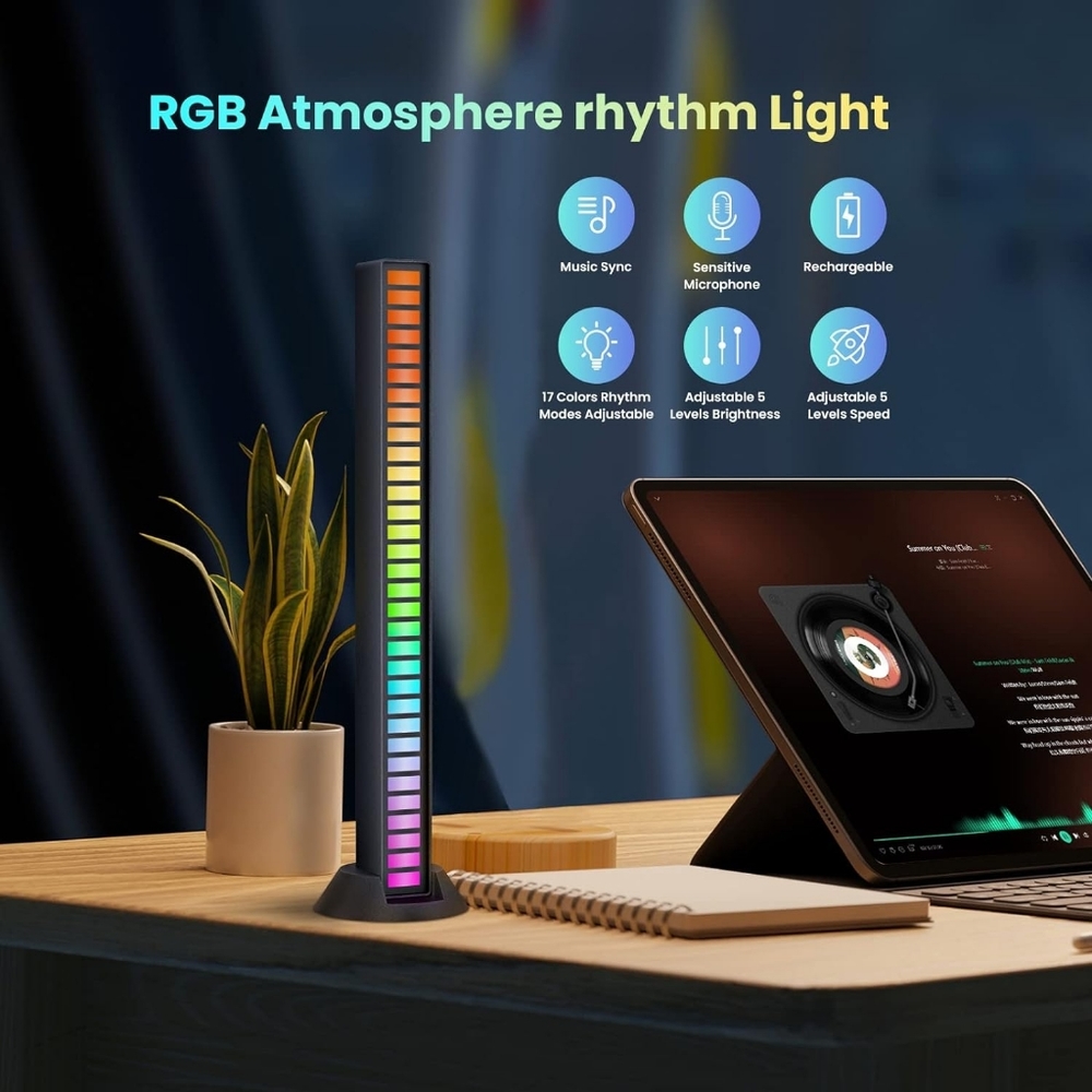 NEW LitezAll Portable Rechargeable Sound Activated 17 Color Changing Light Bar